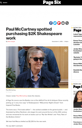 Paul McCartney spotted purchasing $2K Shakespeare work from IFB!